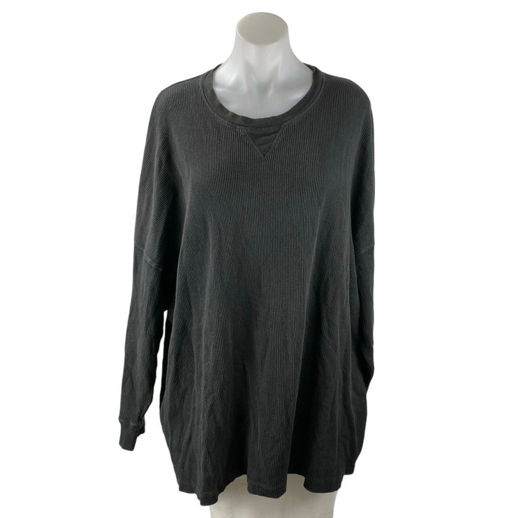Free People Women's Gray Black Long Sleeve Rib Knit Pullover Sweater Top Size L