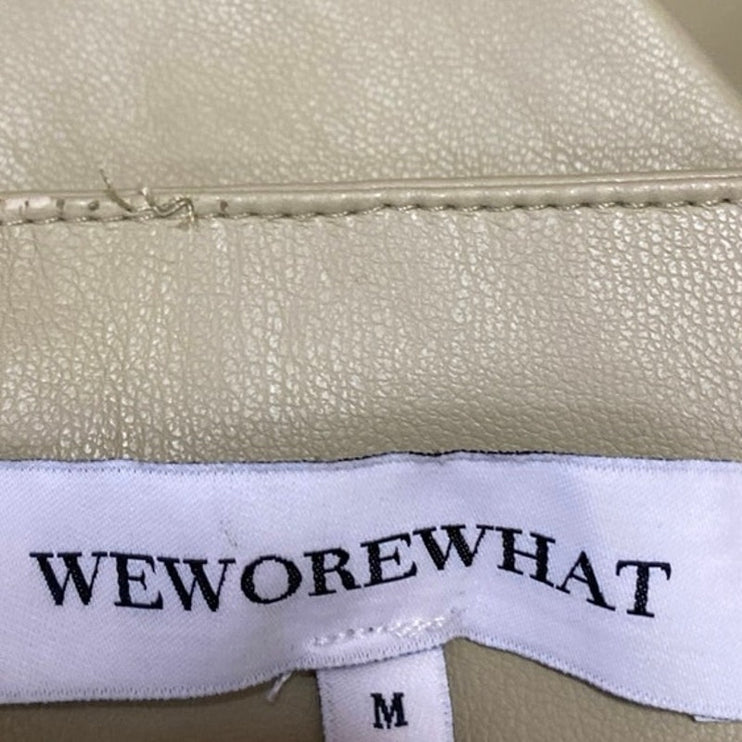 WeWoreWhat Cream Green Faux Vegan Leather Pleated Mini Tennis A-Line Skirt Sz M