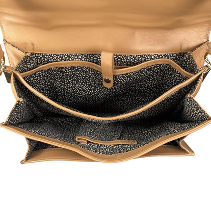 Loeffler Randall Tan Leather Envelope Style Handheld Worn Crossbody Shoulder Bag