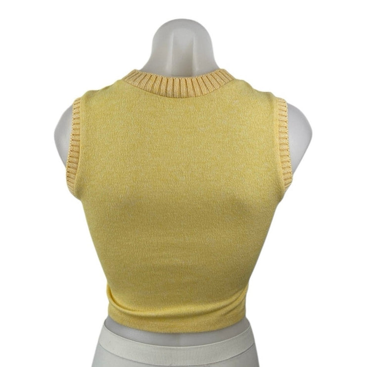 Zara Women's Yellow Cable Knit Sleeveless Crew Neck Sweater Crop Vest Top Size S