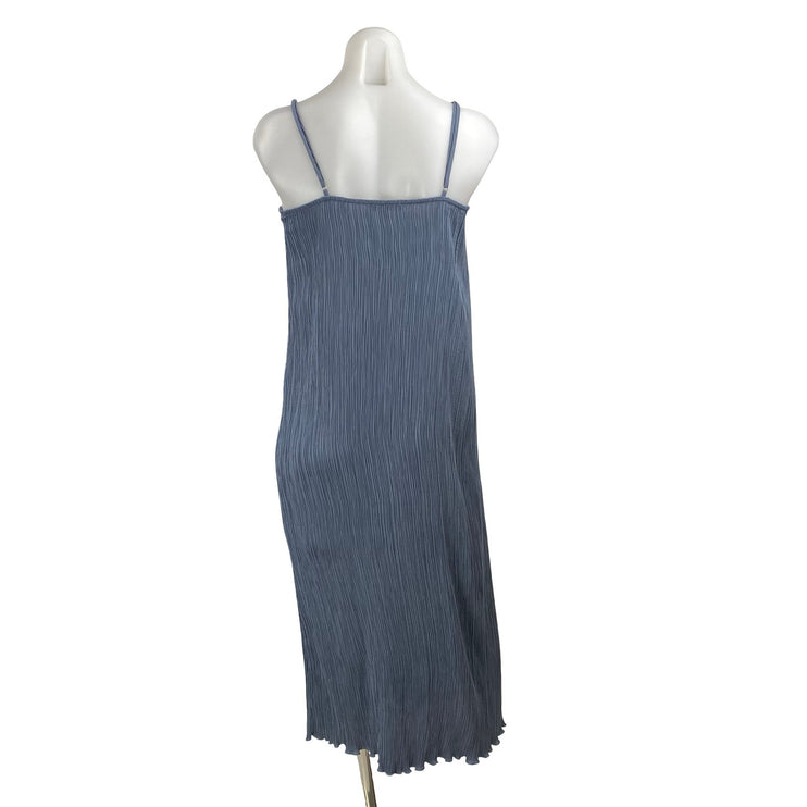 Madewell The Goldie Dress in Plissé Blue Sleeveless Midi Slip Sheath Dress Sz 0