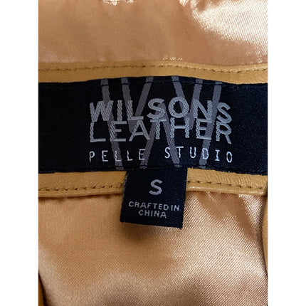 Wilsons 100% Leather Womens Tan Brown Button Down Long Sleeve Coat Jacket Size S
