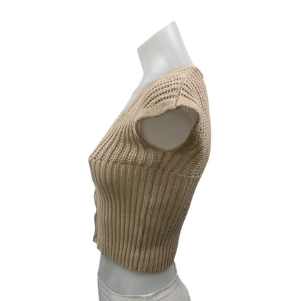 DNA Women's Beige Short Cap Sleeves Open Knit Crochet Cardigan Crop Top Size S