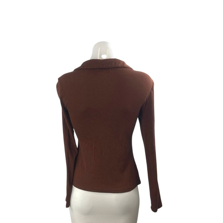 Madewell Women's Brown Collared Long Sleeve Button Down Tee T-Shirt Blouse Top S