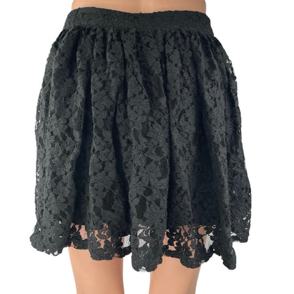 Forever 21 Women's Black Lace Floral Mini Zipper Flared A Line Skirt Size 28