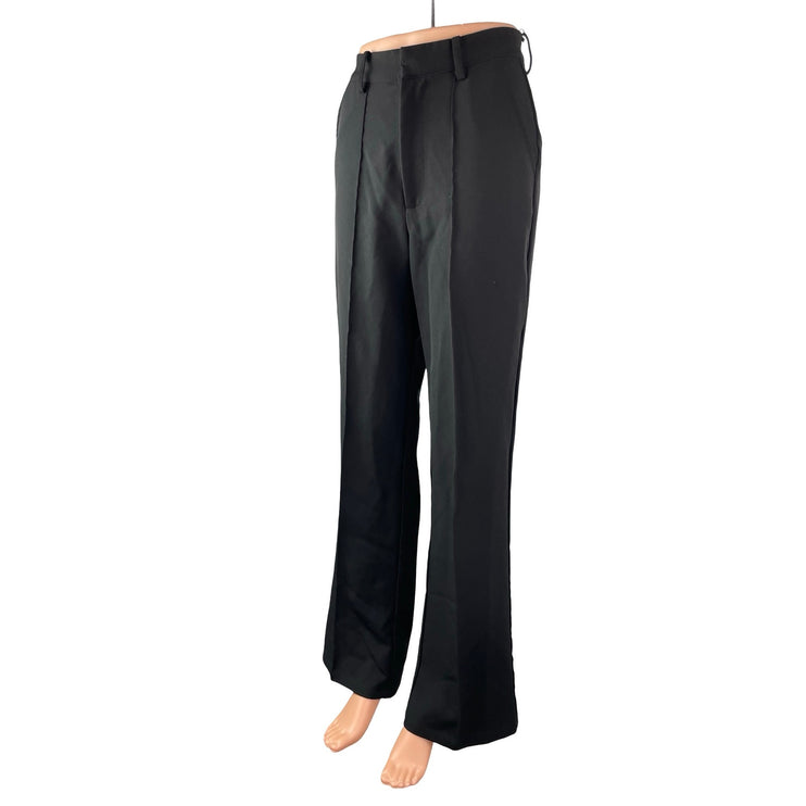 MNI Women's Black Pintuck High Rise Flared Bootcut Trousers Dress Pants Size S