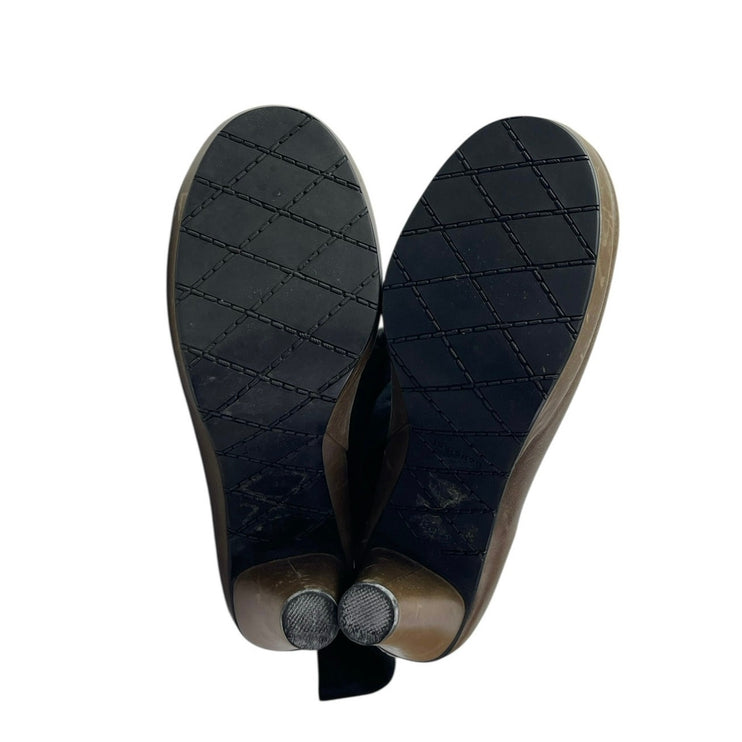 Joy Chen Women's Black Brown Suede Leather Round Toe Heeled Tall Boots Size 7