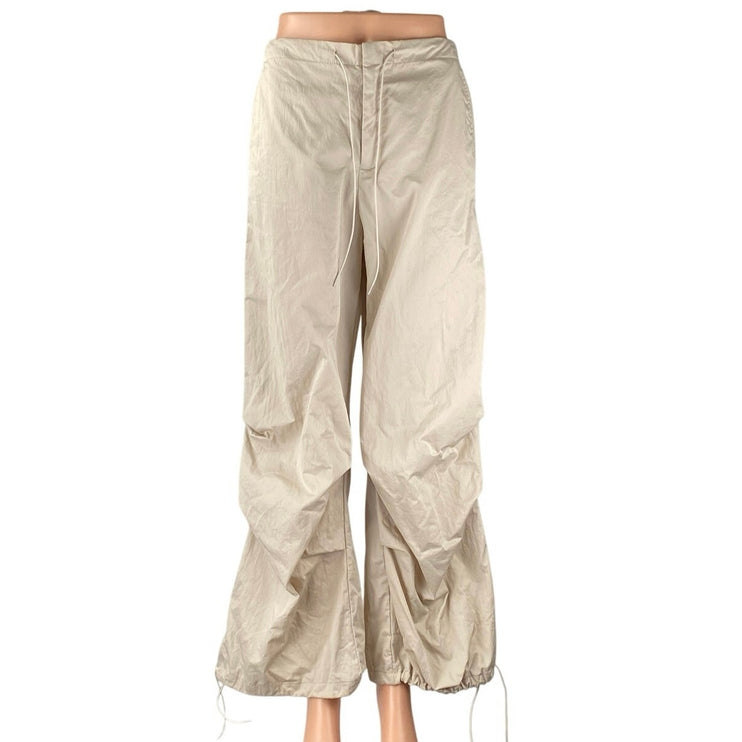 Zara Cream Cinched Tie High Waisted Wide Leg Trousers Windbreaker Baggy Pants S