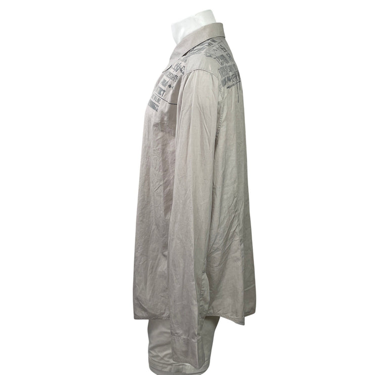 DKNY Jeans Men's Gray Long Sleeve Graphic Cotton Button Down Shirt Top Size XXL