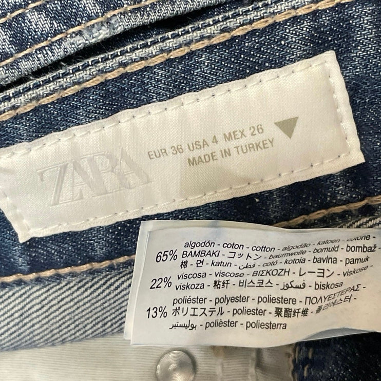Zara Womens Blue High Rise Medium Wash Relaxed Wide Leg Denim Jeans Pants Size 4
