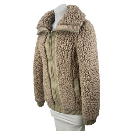 Pins & Needles Brown Tan Sherpa Fleece Teddy Full Zip Sweater Jacket Top Size S
