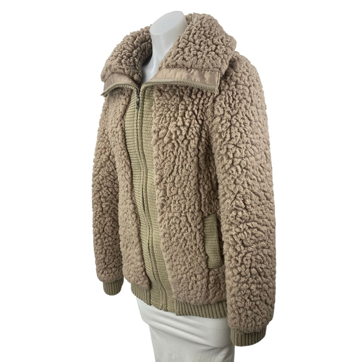 Pins & Needles Brown Tan Sherpa Fleece Teddy Full Zip Sweater Jacket Top Size S