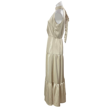 Sam Edelman Champagne Cream Beige Silk Satin Tiered A Line Midi Dress Size 6