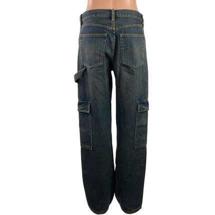 Still Here Charlie Women Blue High Rise Wide Leg Baggy Cargo Denim Jeans Size S