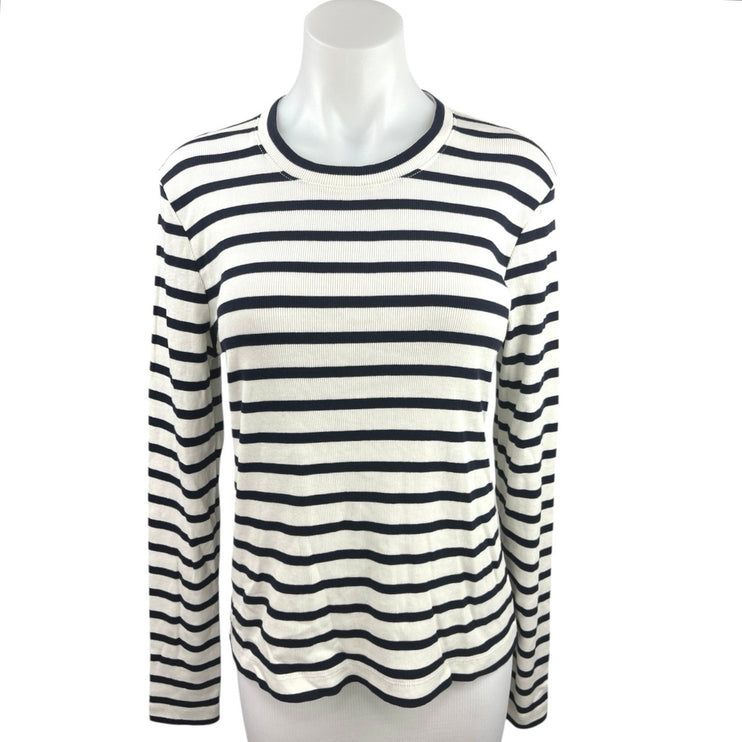 Argent Ivory Navy Blue Knit Striped Pullover Long Sleeve T Shirt Tee Top Size XL