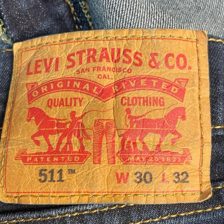 Levi's 511 Men's Blue Slim Fit Tapered Dark Wash Casual Denim Jeans Size 30x32
