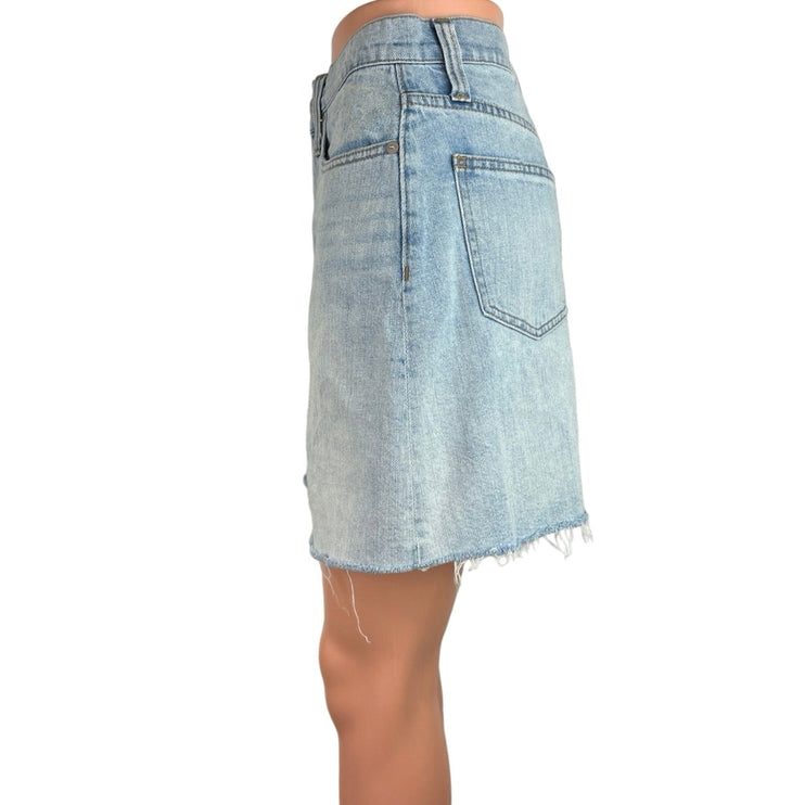 Madewell Blue Light Wash Frayed Raw Hem Pencil Straight Denim Jeans Skirt Sz 26