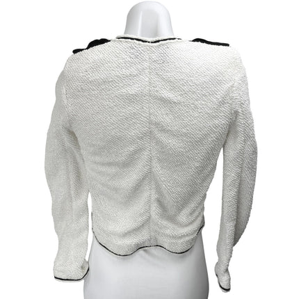 The Kooples Women's White Boucle Knit Open Front Crop Blazer Coat Jacket Size XS