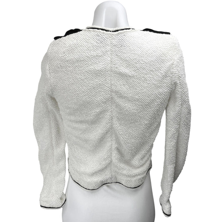 The Kooples Women's White Boucle Knit Open Front Crop Blazer Coat Jacket Size XS