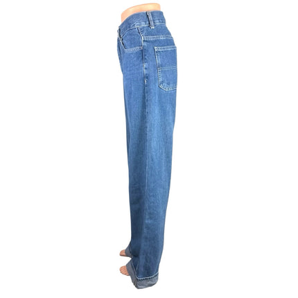 Zara Women's Blue High Rise Straight Baggy Palazzo Wide Leg Denim Jeans Pants 4