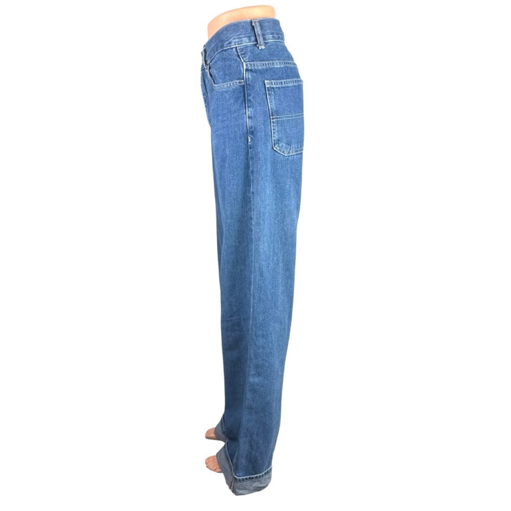Zara Women's Blue High Rise Straight Baggy Palazzo Wide Leg Denim Jeans Pants 4