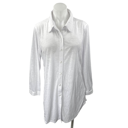 Ekouaer Women's White Collar Long Sleeve Button Down Mini Tunic Shirt Dress Sz M