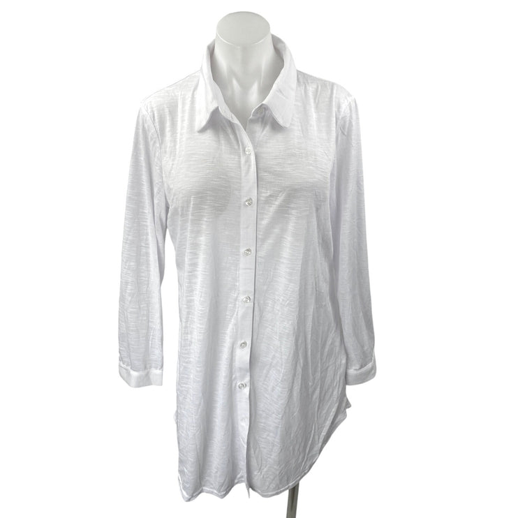 Ekouaer Women's White Collar Long Sleeve Button Down Mini Tunic Shirt Dress Sz M