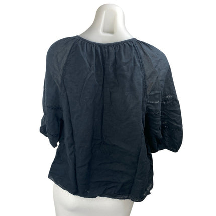 Abercrombie & Fitch Women's Black Keyhole Lace 3/4 Balloon Sleeve Blouse Top M