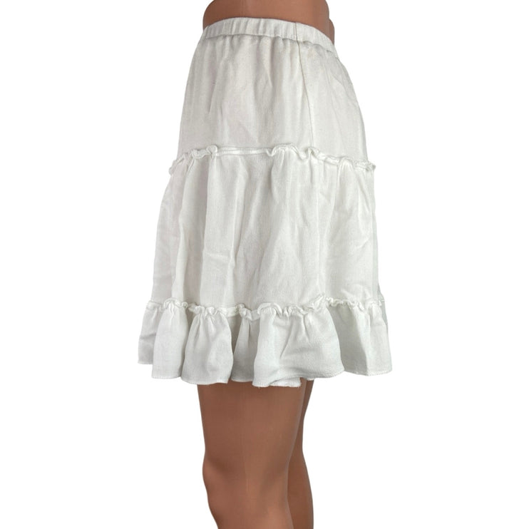 Polly White Ruffle Tiered Elastic Waist Mini Casual Summer A-line Skirt Sz 12