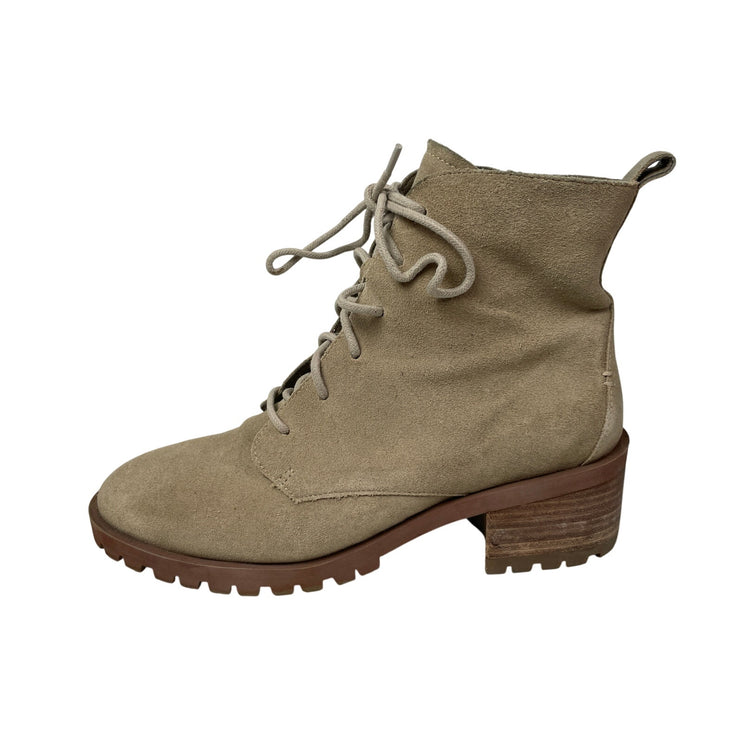 Caslon Keaton Lea Brown Suede Lace Up Block Heels Almond Toe Mid Calf Boots 8.5