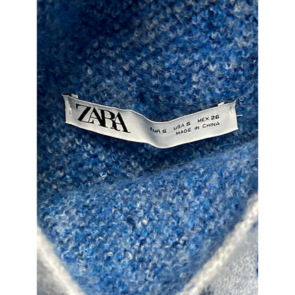 Zara Women's Blue Wool Leopard Animal Print Mock Neck Knit Sweater Top Size S
