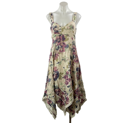 Lauren Ralph Lauren 100% Linen Floral Handkerchief Lace A Line Midi Dress Sz 2