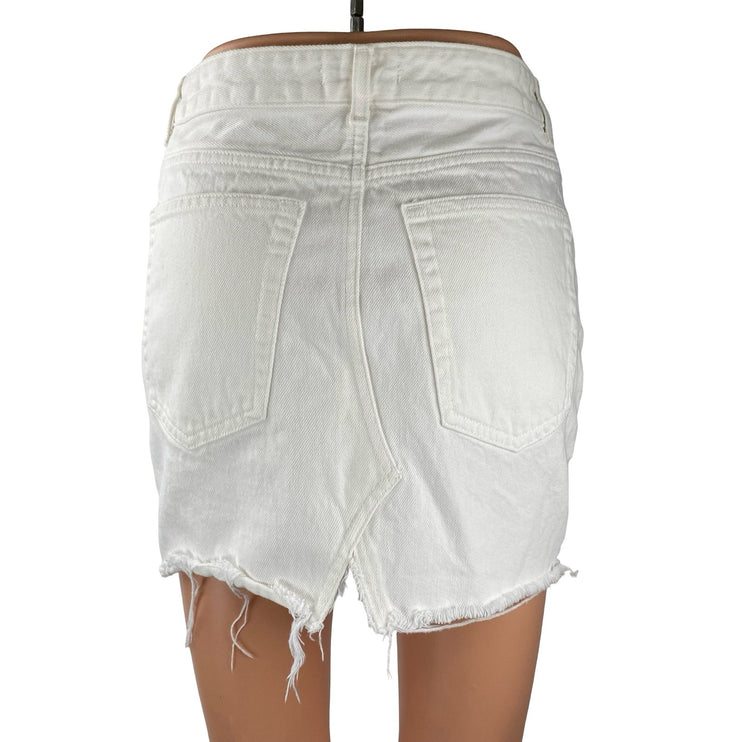 H&M Women's White High Waist Cut Off Raw Hem Pencil Denim Jean Skirt Size 2