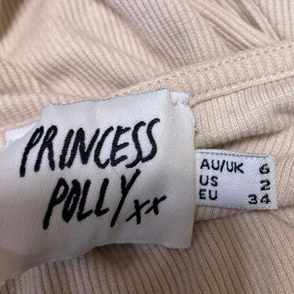 Princess Polly Cream Beige Short Sleeve Corset Bustier Tie Ruched Crop Top Sz 2