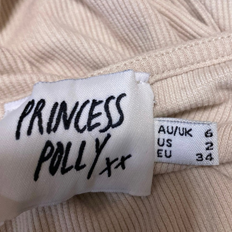 Princess Polly Cream Beige Short Sleeve Corset Bustier Tie Ruched Crop Top Sz 2
