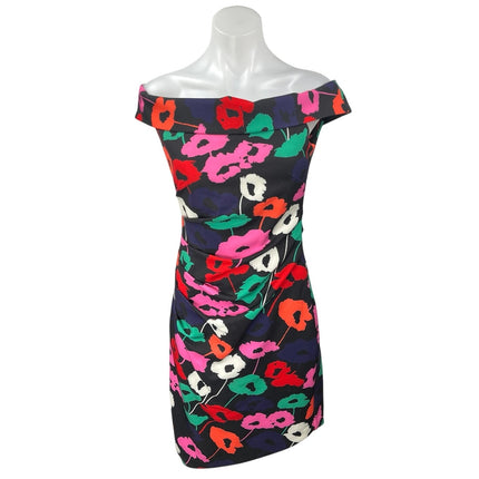 NEW Milly Ally Poppy Multicolor Floral Off The Shoulder Ruched Sheath Dress Sz 2