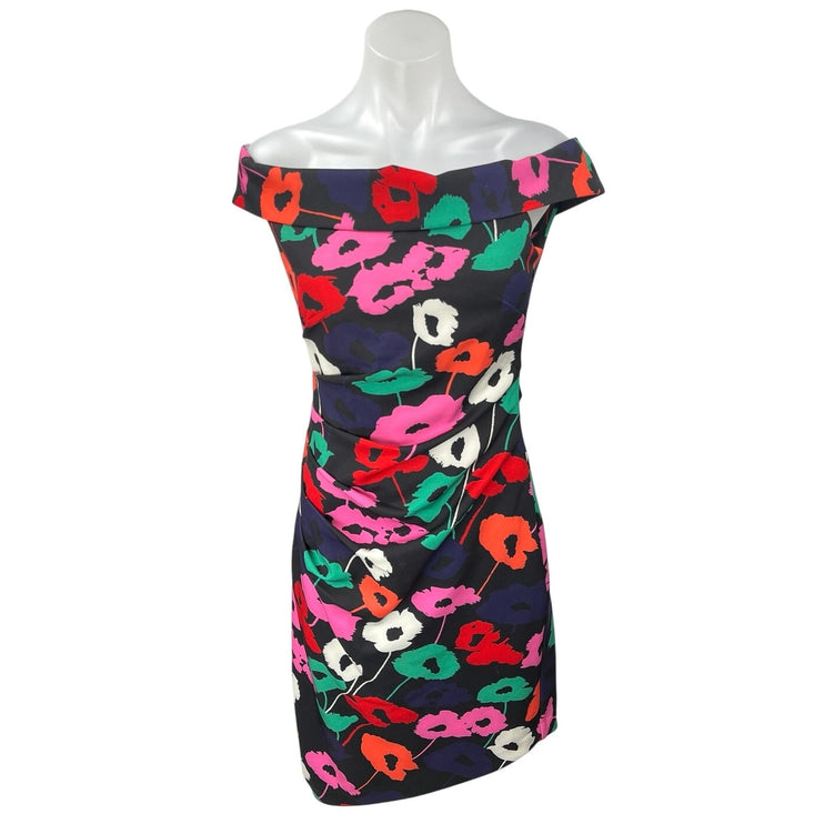 NEW Milly Ally Poppy Multicolor Floral Off The Shoulder Ruched Sheath Dress Sz 2