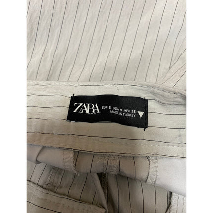 ZARA Women's Beige Stripes Pleated High Rise Wide Leg Trouser Dress Pants Size S