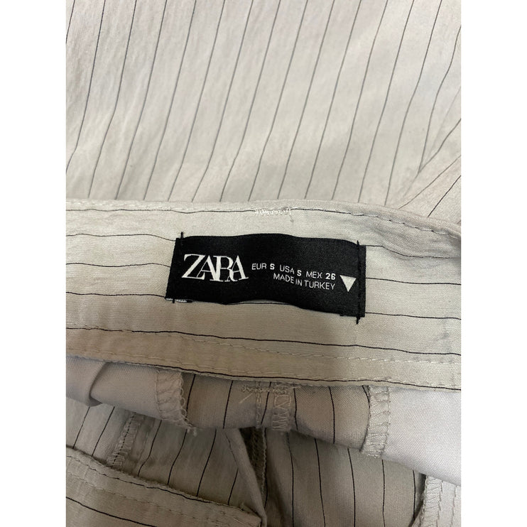 ZARA Women's Beige Stripes Pleated High Rise Wide Leg Trouser Dress Pants Size S