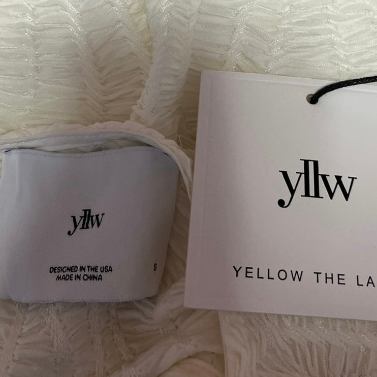 NEW Yellow The Label TIA White Textured Long Sleeve Pullover Crop Blouse Top S