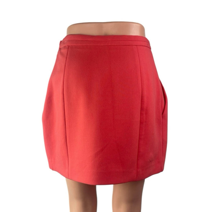 Zara Trafaluc Red Coral Peach Pleated High Waisted Tulip Pencil Mini Skirt Sz S
