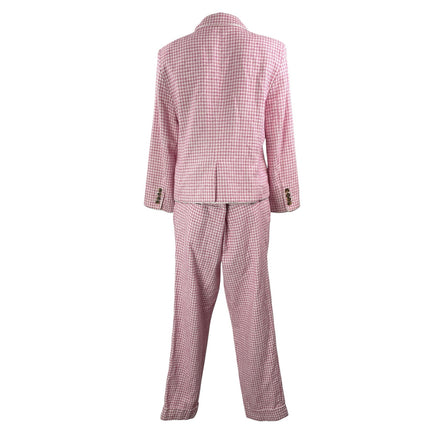Ann Taylor Curvy Fit Pink Houndstooth Blazer Dress Pants Two Piece Set Size 10