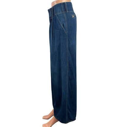 Alice + Olivia Blue Pleated Palazzo Baggy Wide Leg High Rise Denim Jeans Sz 24