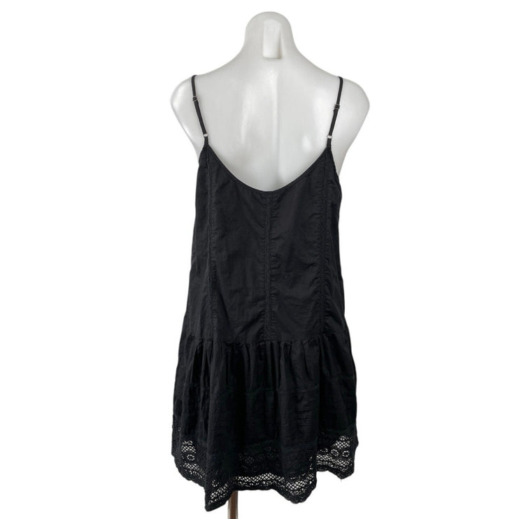 Velvet by Graham & Spencer Black Lace Pintuck Sleeveless Cami Mini Swing Dress M
