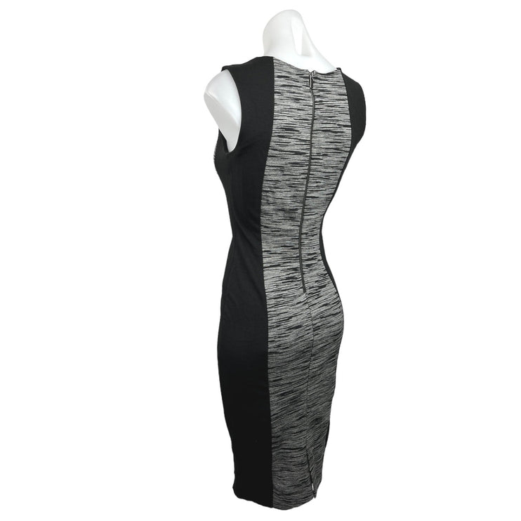 H&M Gray Black Sleeveless Knee Length Back Zip Business Career Sheath Dress Sz S