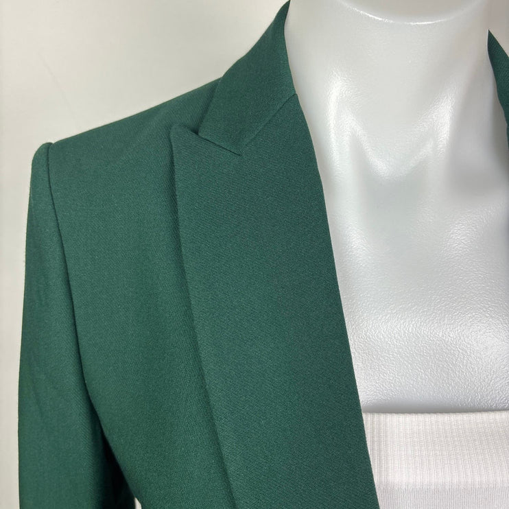 Zara NWT $119 Green Double Breasted Pointed Peak Lapel Long Sleeve Lined Polyester Blend Green Blazer Jacket Size XS