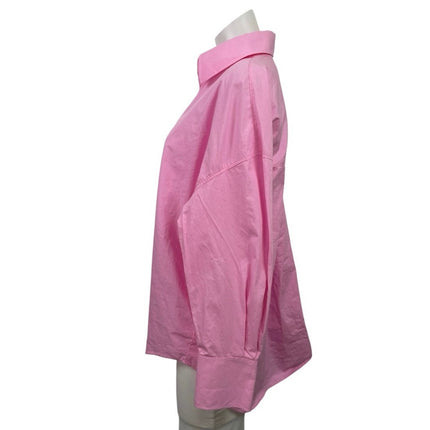 Zara Women's Pink Relaxed Collared Long Sleeve Button Down Shirt Top Size M