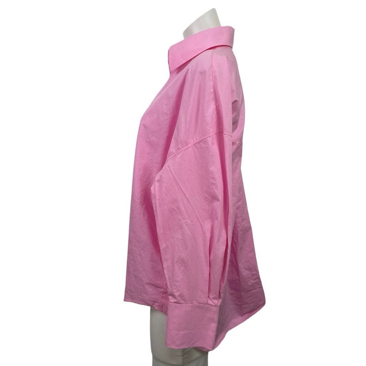 Zara Women's Pink Relaxed Collared Long Sleeve Button Down Shirt Top Size M