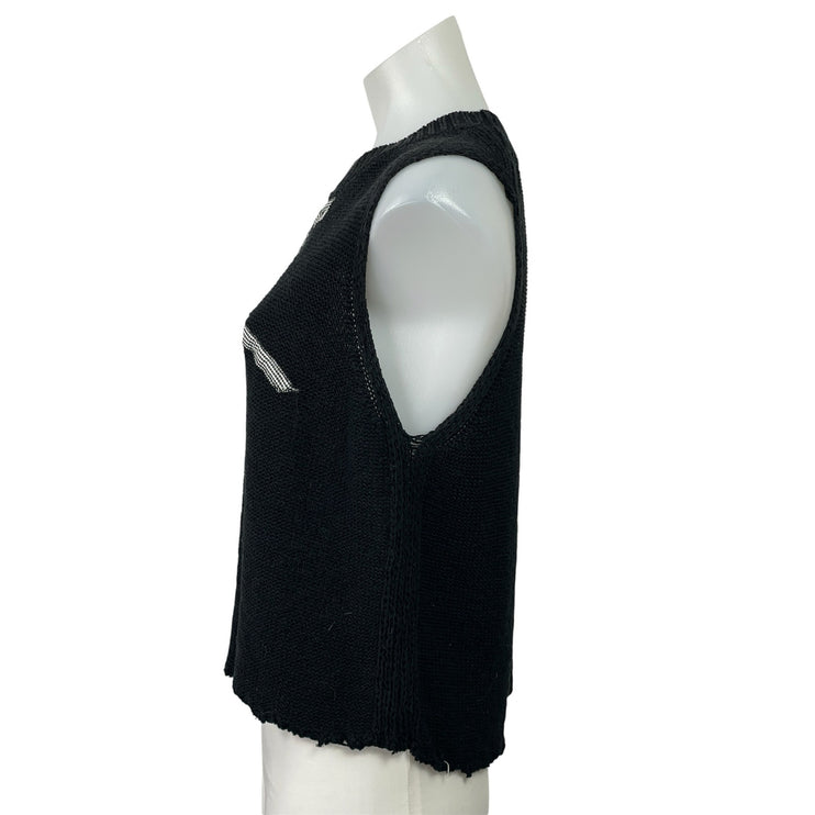 Daily Ritual Women's Black Ribbon Sleeveless Crew Neck Knit Tank Sweater Top M