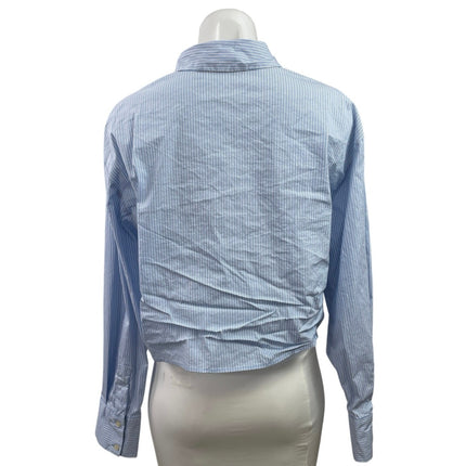 Zara Women's Blue Striped Long Sleeve Pocket Button Down Cropped Shirt Top Sz M